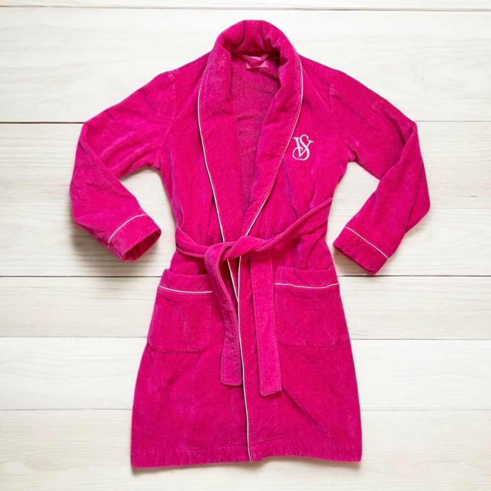 Victoria’s Secret Robe Bathrobe Terry Cloth Hot Pink Belted XS